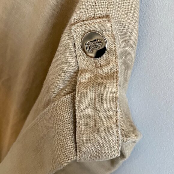 Ralph Lauren 100% Linen Shirt Dress Khaki Midi Safari Old Money Logo Buttons - Picture 4 of 11
